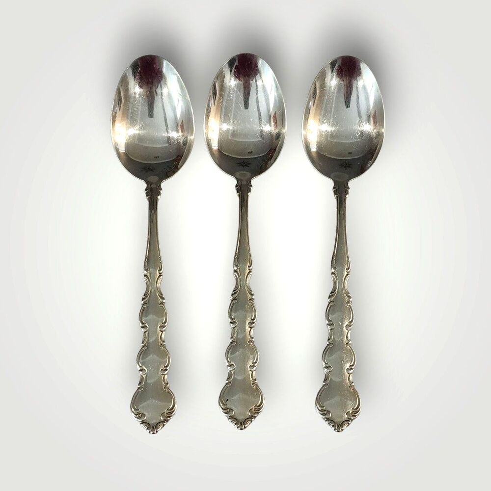 Set of 3 Oneida MOZART Oval Soup‎ Spoons Deluxe Stainless Flatware